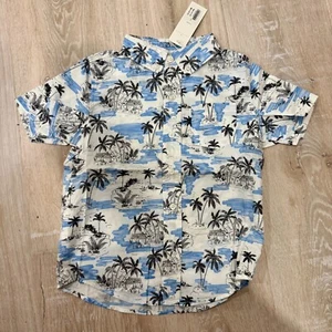Janie and Jack Button Down Shirt Boy's 4 Blue Tropical Palms Tree Hawaiian NEW - Picture 1 of 7