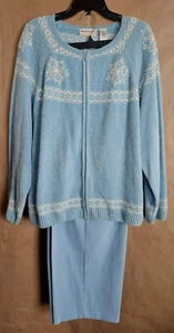 ALFRED DUNNER WOMENS 2 PIECE PANT SET BABY BLUE & WHITE SNOWFLAKES SIZE 3X #4523 - Picture 1 of 15
