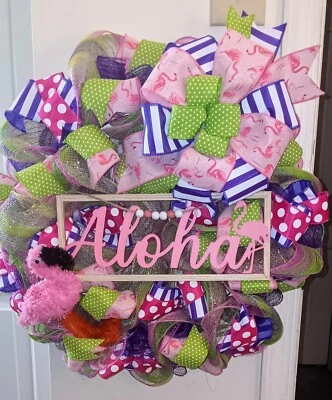 Веселый, красочный, летний декомеш венок фламинго. Ручная работа - Изображение 1 из 4