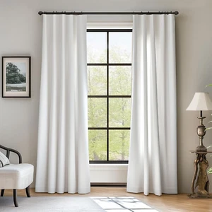Velvet Curtains 96 Inch Length White Light Filtering Curtains for Living Room Be - Picture 1 of 9