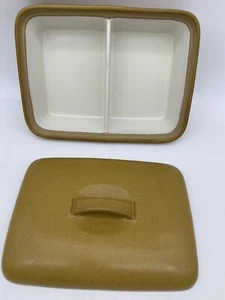 Vintage Denby Langley Serving Dish MCM Mustard Covered Divided Casserole England - Picture 1 of 12