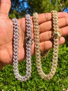 Men's Miami Cuban Link Chain Ice Ice Out 14k White Gold Cz VVS Real ICED Choker - Picture 1 of 14