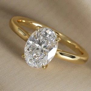 3.28 Ct Oval Cut Moissanite Solitaire Engagement Ring 14K Solid Yellow Gold - Picture 1 of 8