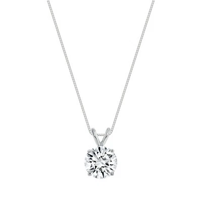 1.75 Ct Round Real 14K White Gold Created Diamond Solitaire Pendant Necklace 18" - Image 1 of 3