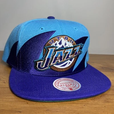 Mitchell & Ness Utah Jazz Diente de Tiburón Verde Azulado Púrpura Ajustable Snapback Gorra Nueva Foto 1 de 4