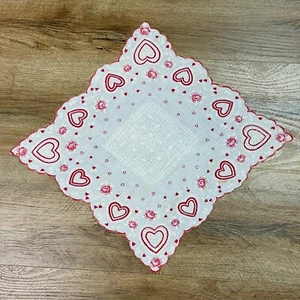 Vintage Hanky Heart Rose San Valentino capesante rosso festa pin up rockabilly quadrato - Foto 1 di 8