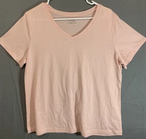 Time & Tru Top Womens Large Short Sleeve Casual Pullover Blouse Shirt Pink - Picture 1 of 8