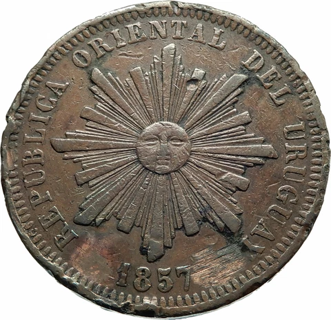 1857 D URUGUAY Antique Vintage Genuine Sun & Wreath 40 Centesimos Coin i79302 Cover