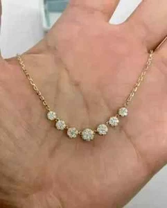 1.50 Ct Round Cut Real Moissanite Women's Pretty Necklace 14K Yellow Gold Plated - Picture 1 of 4