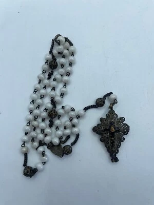 RARE COLLECTION RELIGIOSA BEL ANCIEN CHAPELET ROSAIRE CROIX CRUCIFIX EMAILLÉ - Photo 1/4