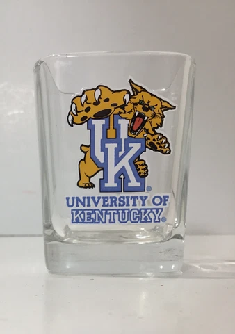 RARE Vintage Logo Mascot Square Shot Glass University Of Kentucky Wildcats 2” Cover