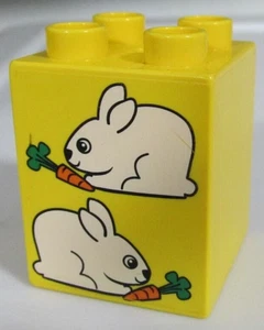 Lego Duplo Yellow Bunny Rabbit w Carrot Printed Block Piece 2X2 OEM - Picture 1 of 1