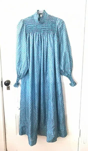 VTG 60s 70s Raksha of Hindimp London Indian Silk Dress Smocked Teal Blue M RARE - Picture 1 of 9