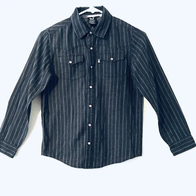 Shaun White Pearl Snap Shirt Boys Size M Gray Striped Long Sleeve - Image 1 of 4