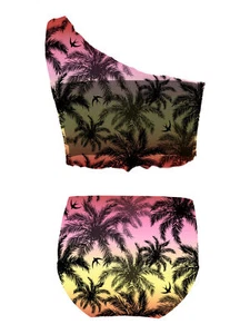 Girls Tropical Print Beachwear Swimsuit Soft Swim Three Pieces Quick Dry Cool - Picture 1 of 43