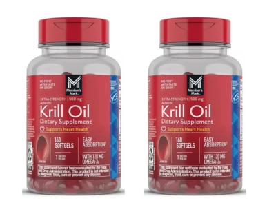 Aceite de krill O-3 puro antártico extra fuerte Member's Mark, 500 mg, 160 quilates, paquete de 2 Foto 1 de 4