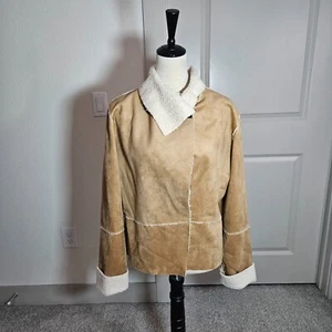 Soft Surroundings Faux Suede Jacket Women Medium Shearling Lined Brown Soft - Picture 1 of 16
