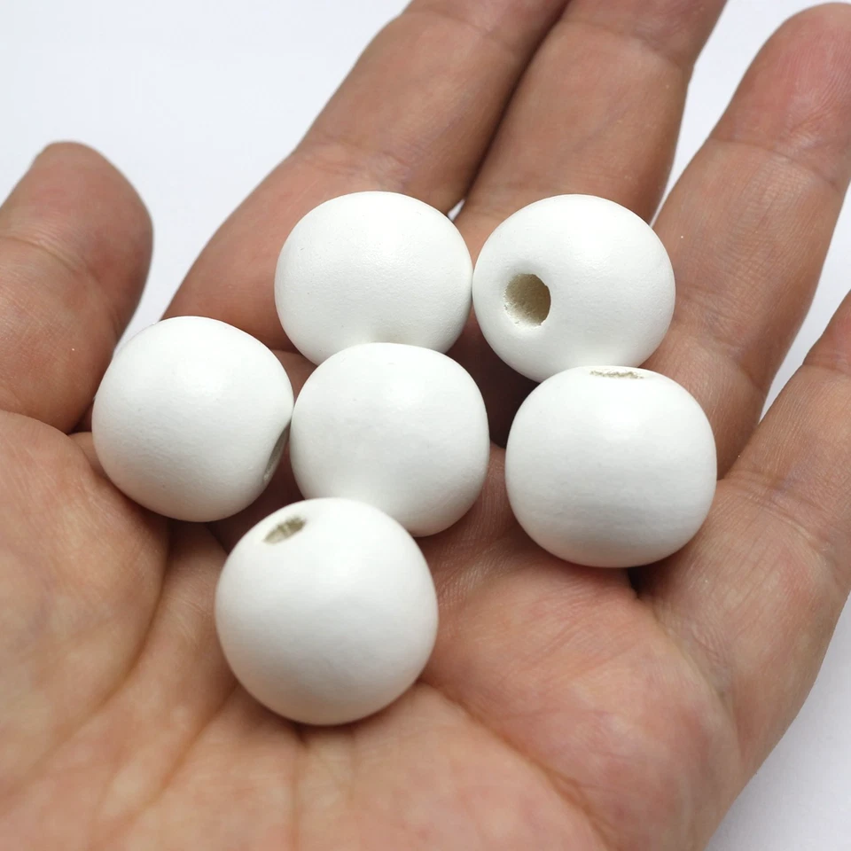 20 piezas Cuentas de madera redondas blancas Cuentas artesanales grandes de 20 mm para hacer joyas hágalo usted mismo Foto 1 de 4