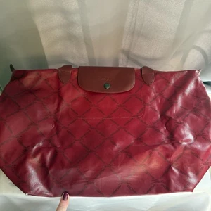 Longchamp Le Pliage Modele Depose Special Edition Red Maroon Jockey Pattern LRG - Bild 1 von 18