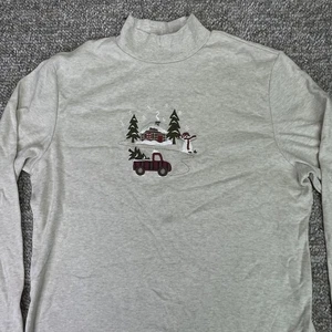 Croft & Barrow Shirt Damen Large Mock Neck Langarm Weihnachten bestickt - Bild 1 von 12