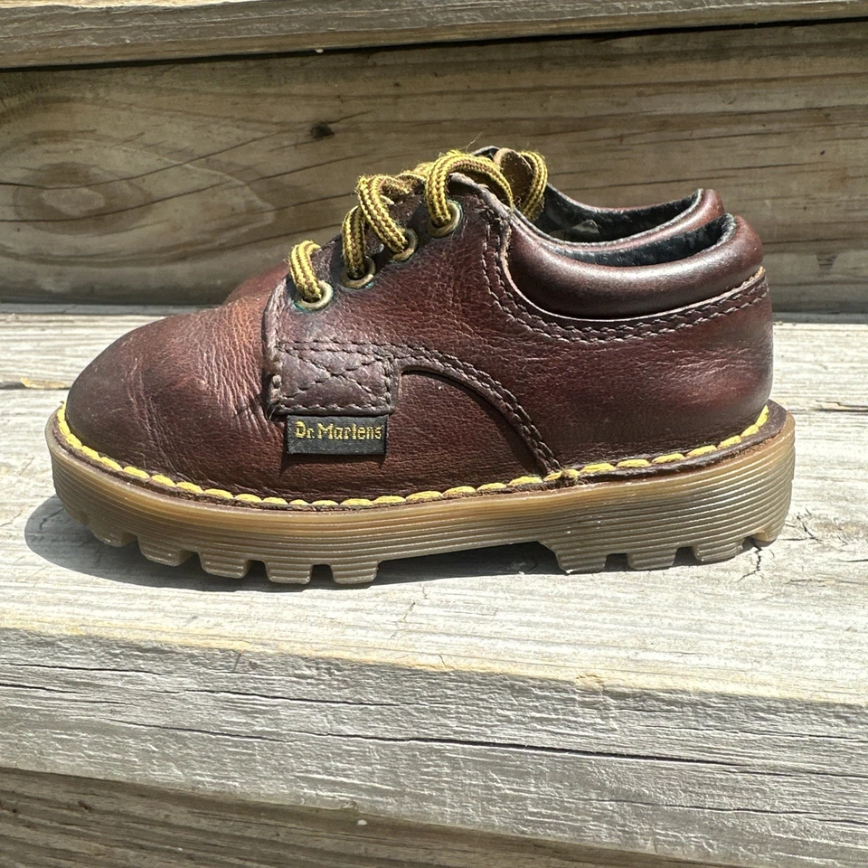 Vintage Original Dr. Martens England Brown Oxford Shoes Yellow Laces Child’s 6 - Image 1 of 4