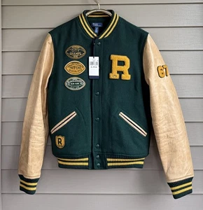 NWT Polo Ralph Lauren Varsity Leather Sleeve Wool Jacket Football Boys XL Mens S - Picture 1 of 13