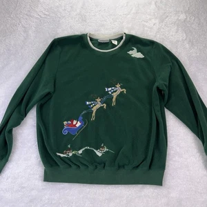 Alfred Dunner Womens M Green Christmas Santa Reindeer Sweater Long Sleeve VTG - Picture 1 of 10