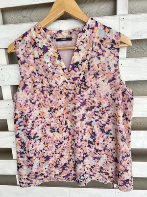Esprit Blue Top Blouse Purple Pink Floral Sleeveless Shirt Women’s  8 Size M. - Image 1 of 4
