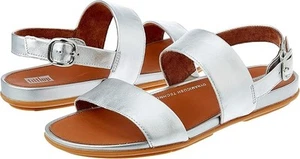 Sandalias FITFLOP Gracie metálicas de cuero plateado con correa trasera UK3 EUR36 *EN MUY BUENA CONDICIÓN* - Imagen 1 de 10