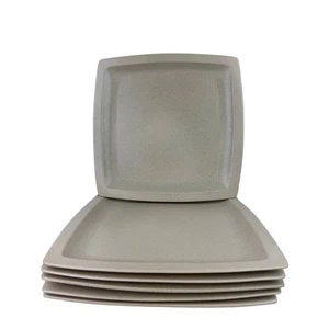 Crate & Barrel ForLife Speckled Sandstone Wilder Square Dinner Plates Set of 6 - Picture 1 of 5