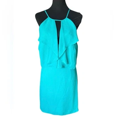 Vestido de cóctel Bebe verde azulado sin mangas con cuello en V y espalda abierta, talla 12 Foto 1 de 4