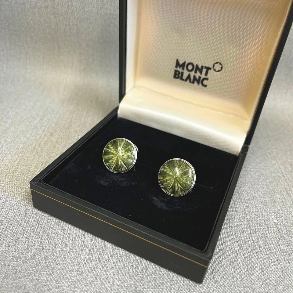 Gemelos Montblanc verde plata redondos acero fijo con caja Foto 1 de 4