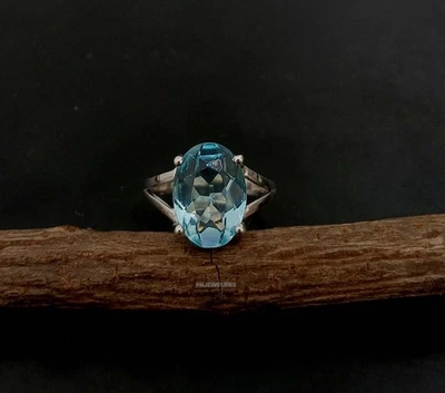 Anello anniversario argento sterling 925 pietra preziosa topazio blu... - Immagine 1 di 4