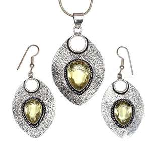 Lemon Topaz Gemstone Mother's Day Jewelry Pendant Earring Set - Imagen 1 de 12