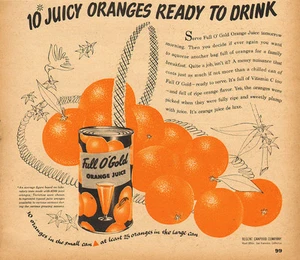 1950s vintage fruit juice AD, Full O' Gold Orange Juice -082413 - Picture 1 of 1