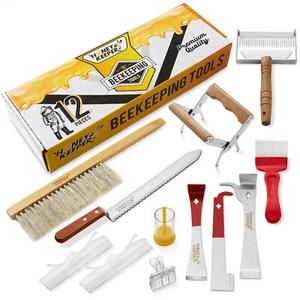 12 PC Beekeeping Tool Kit - Bee Brush Cage Frame Grip Beekeeper Starter Supplies - Picture 1 of 6