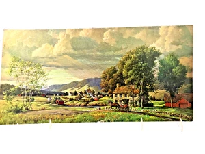 Vintage Peaceful village Print 12 x 24 1960s Westal Rural village Horse buggy - Picture 1 of 10