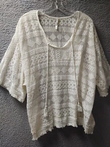 Monoreno Womens Peasant Shirt Medium Ivory Lace Oversized Blouse Top 0066 - Picture 1 of 8