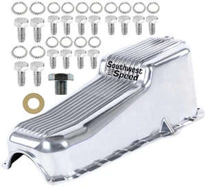 NEW 80-85 SMALL BLOCK CHEVY FINNED OIL PAN,POLISHED,RIGHT SIDE DIPSTICK,262-350 - Picture 1 of 1
