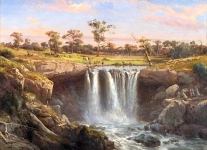 Canvas Prints Louis Buvelot Painting "Falls at Wannon" Framed & Ready to Hang - Picture 1 of 1