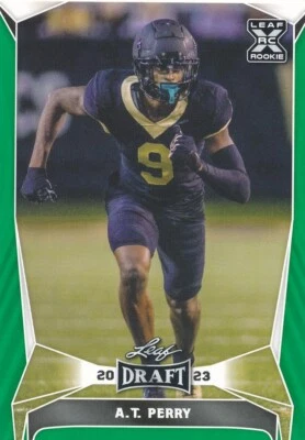 #39 A.T. PERRY 2023 Leaf Draft Football GREEN RC SAINTS - Image 1 of 2