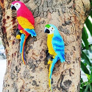 Parrot Bird Sculpture Wall Hanging Resin Figurine Ornament Garden Decor Pack 2 - Picture 1 of 3