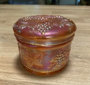 Northwood Carnival Glass Vanity Dresser Box Powder Jar with Lid Marigold Antique - Picture 1 of 12