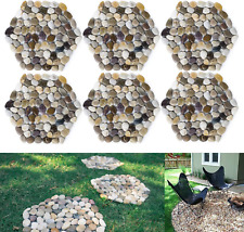 Sunface River Rock Stepping Stones Pavers Outdoor for Garden, Set of 6 (Hexagon)