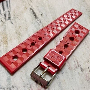 Hebilla de acero rojo goma 20 mm buzos correa de reloj vintage años 60 NOS Trident Swiss - Imagen 1 de 10