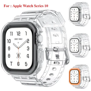 Rugged Clear Case Strap For Apple Watch Series 10 42 46mm For iwatch S10 Band - Zdjęcie 1 z 10