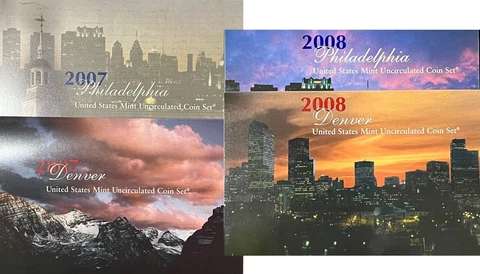 2007 & 2008 United States Mint P & D 28 Coin UNC Mint Sets Cover