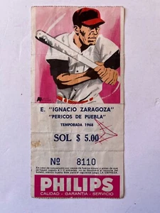Vintage Mexican Baseball Match Ticket Stub PERICOS DE PUEBLA From 60's - Bild 1 von 2