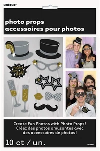 NEW YEAR Photo Booth Props x 10 Fun New Years Eve Party Decorations - Picture 1 of 3