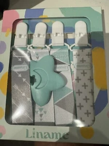 Liname 4 Pack Pacifier Clip w/Teething Toy for Soothers (Blue, Plastic Clips) - Picture 1 of 3